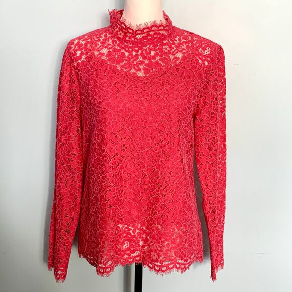 J. Crew Pink Scalloped Lace Mockneck Top Size 2 - Picture 2 of 9